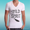 T-shirt Man V Neck " Wild Spirit Feather Bird " Gift Idea Road To Happiness