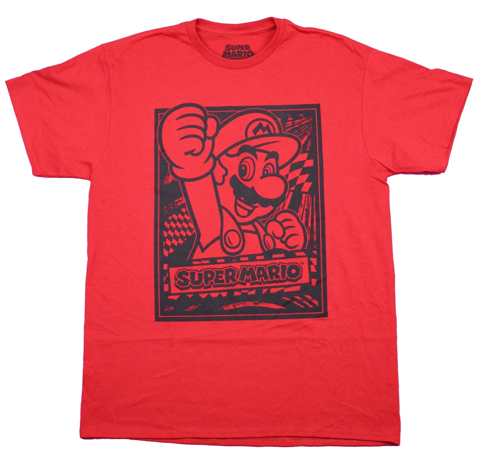 Super Mario Brothers Adult New T-Shirt  - Mario Black Woodcut Style Pic