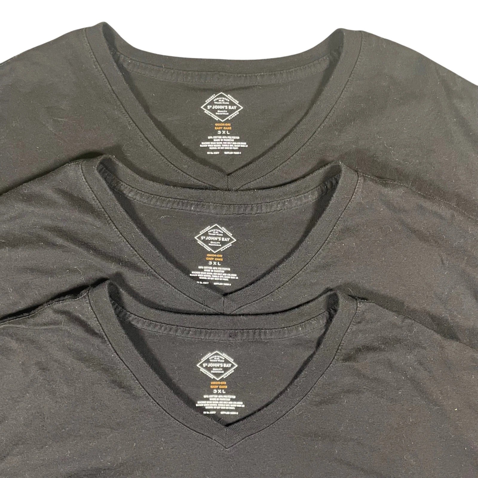 St John's Bay Mens T Shirt 3 Pack 3XL Black V Neck Quick Dry Easy Care