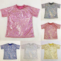 Comfy Fashion Hot Stylish T-Shirt Glitter Top Solid Color Spandex Summer