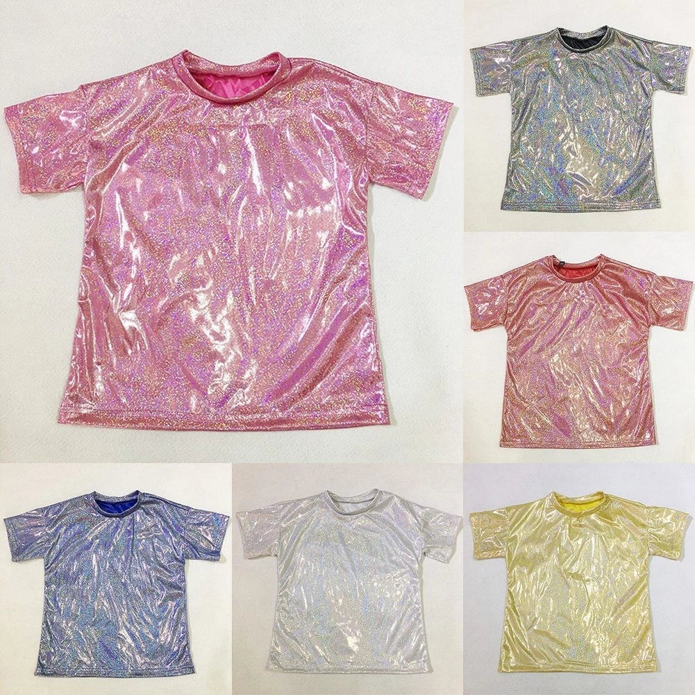 Comfy Fashion Hot Stylish T-Shirt Glitter Top Solid Color Spandex Summer