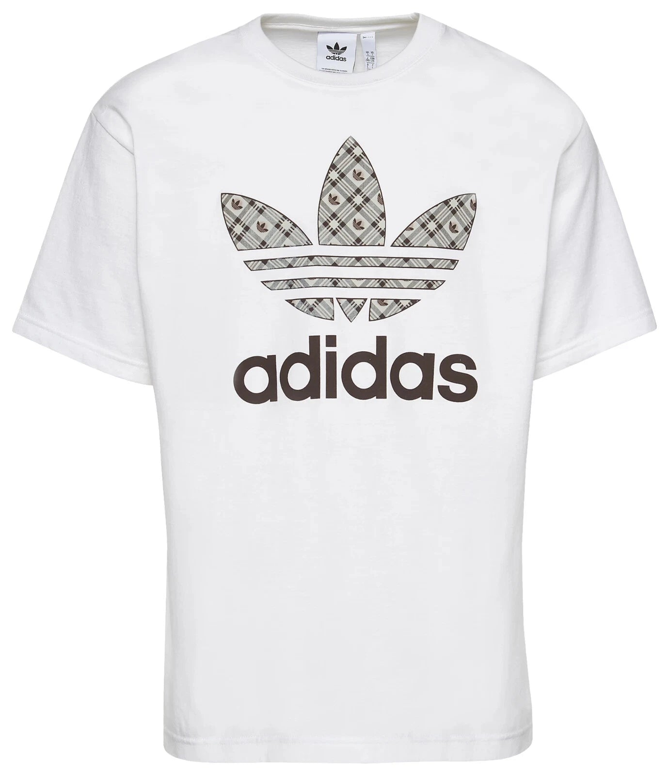Rare - Adidas Originals Shirt Retro Trefoil Tartan T-Shirt White Brown Small NWT