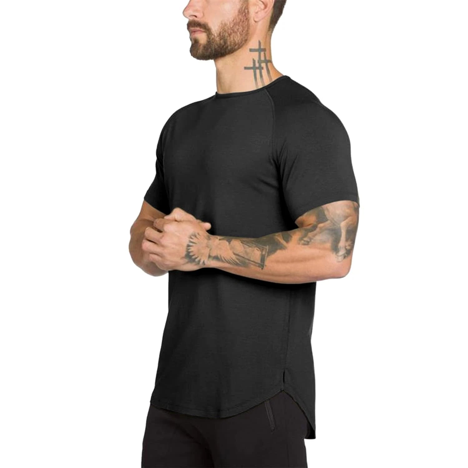 Mens Gym Workout Slim Fit Short Sleeve T-Shirt Cotton Performance Athletic Sh...