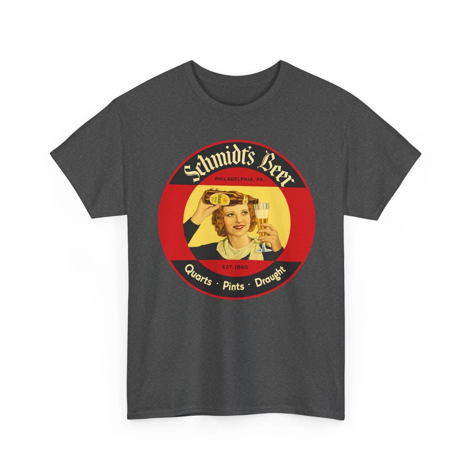 Schmidt's Quarts Pints Draught Pretty Girl Pouring Beer Retro Breweriana T-Shirt