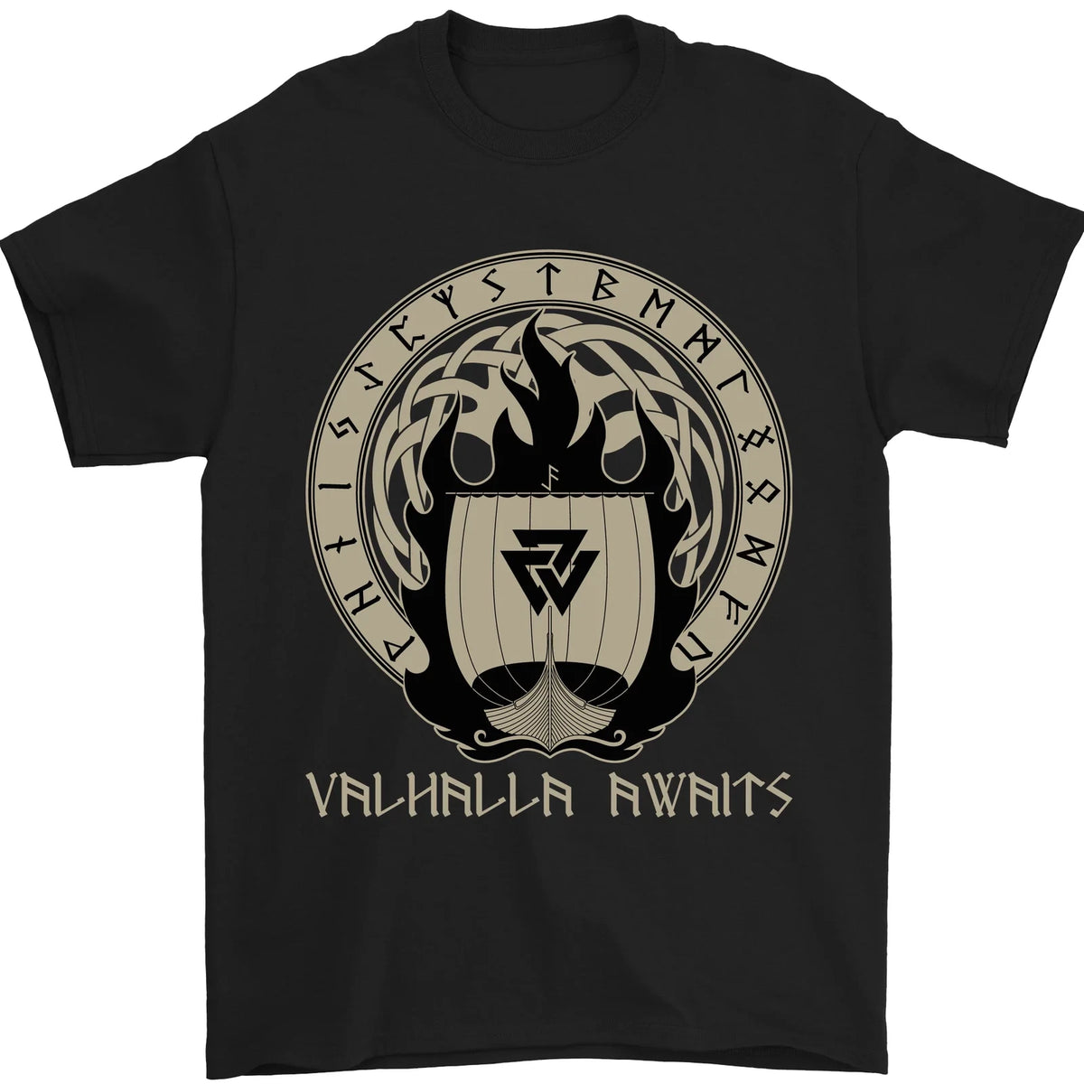 Vikings Valhalla Awaits Valknut Symbol Odin Mens T-Shirt 100% Cotton