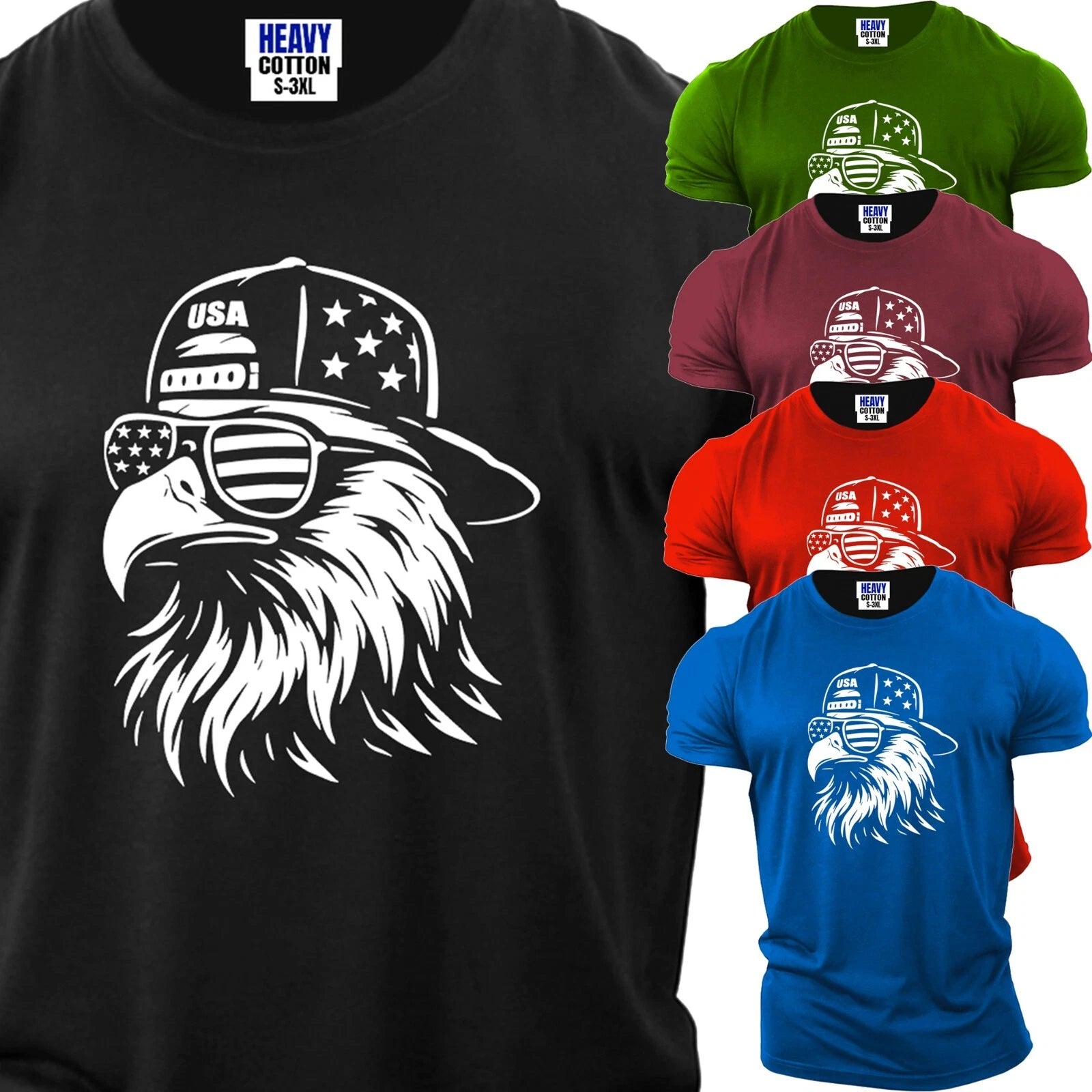 Men's Funny American Stylish Eagle Short Sleeve T-Shirt Hat USA New Gift Tee