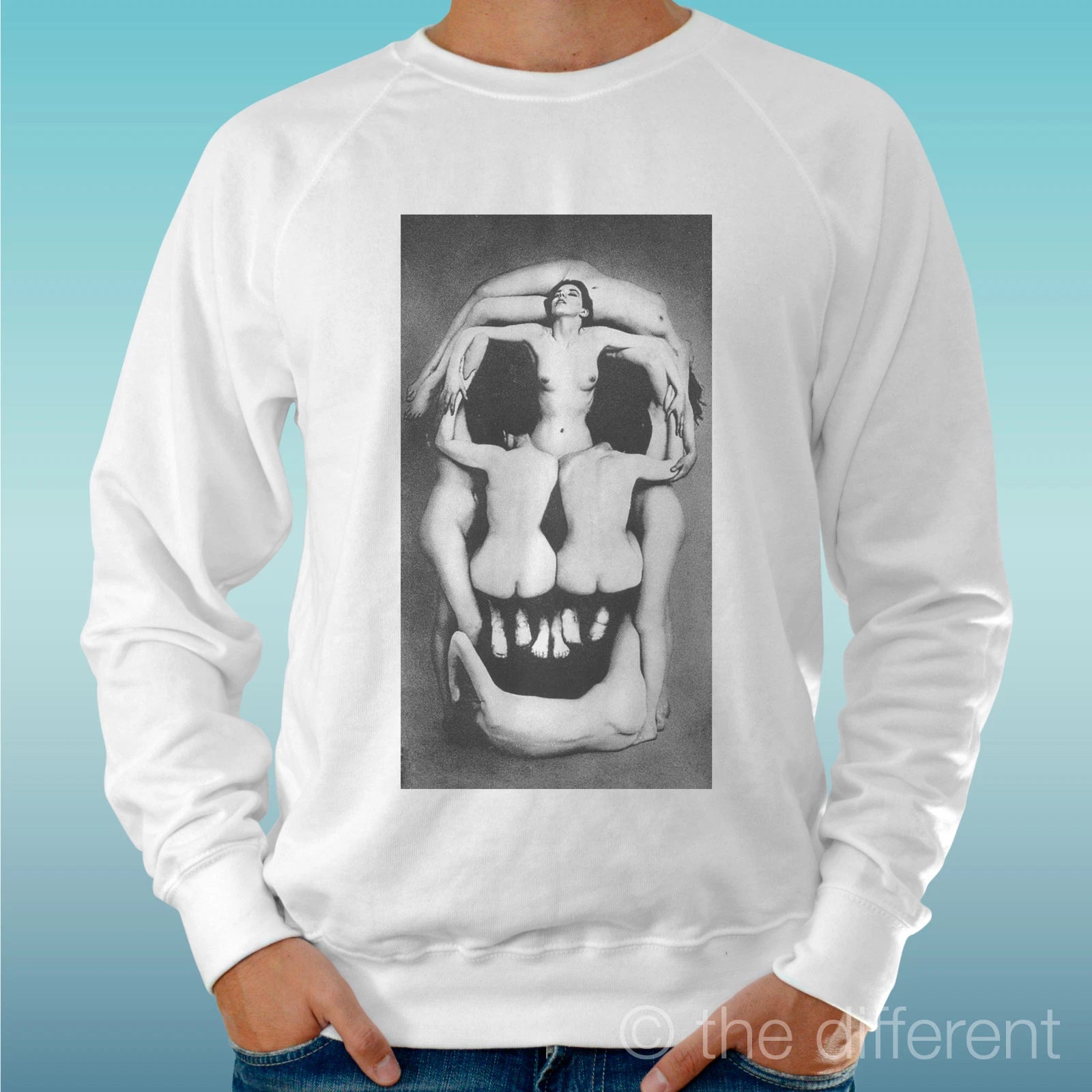 Felpa Man Light Sweater White " Art. Girl Skull " Road To Happiness