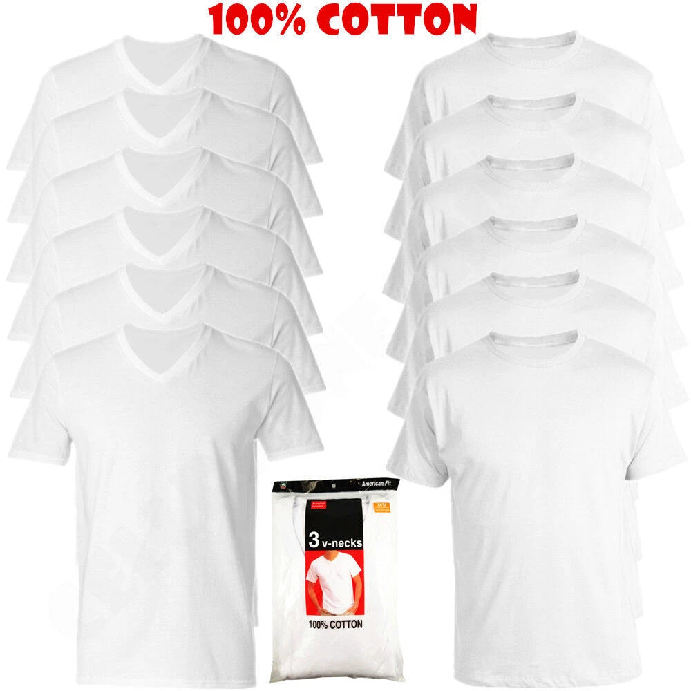 Men's  6-Pack White/Black /Mix Crew-Neck T-SHIRTS " TAGLESS-100% COTTON"