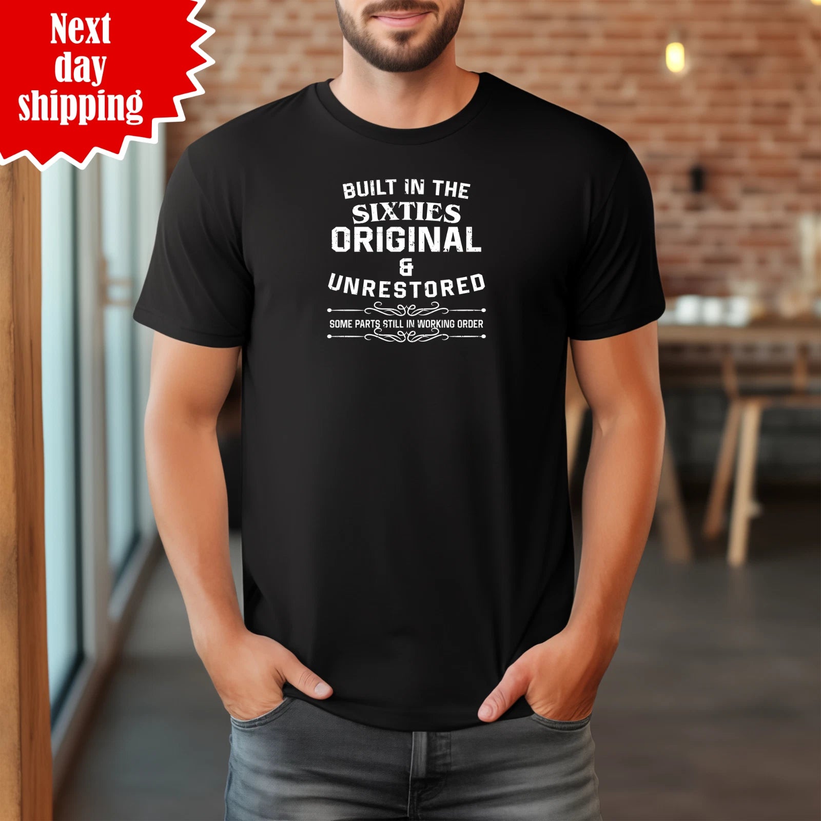 Mens T Shirt 100% Cotton Printed Built In The Sixties 60's Funny Crew Neck T Top