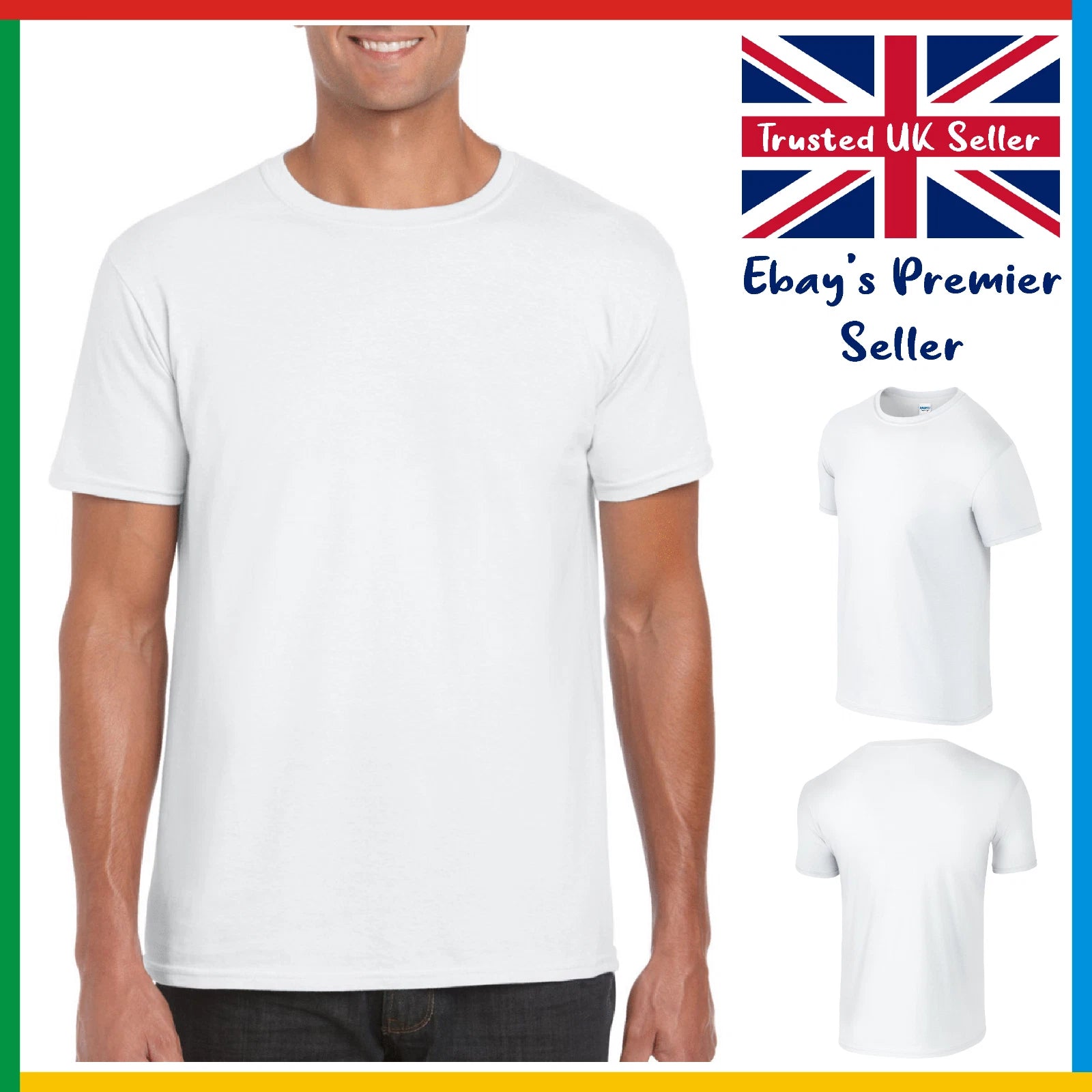 WHITE Gildan Softstyle Ringspun T-Shirt * Mens Plain Tee * Blank GD01 * Shirt