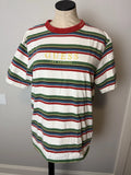 Guess Mens Tee Shirt Small Striped Embroidered Logo 90s Look Street Style