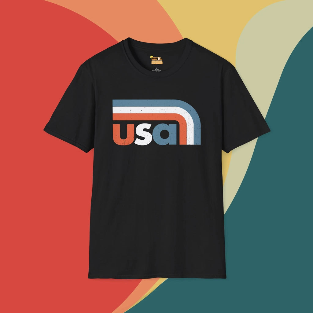 Retro U.S.A. Red White and Blue Stripes Graphic Tee
