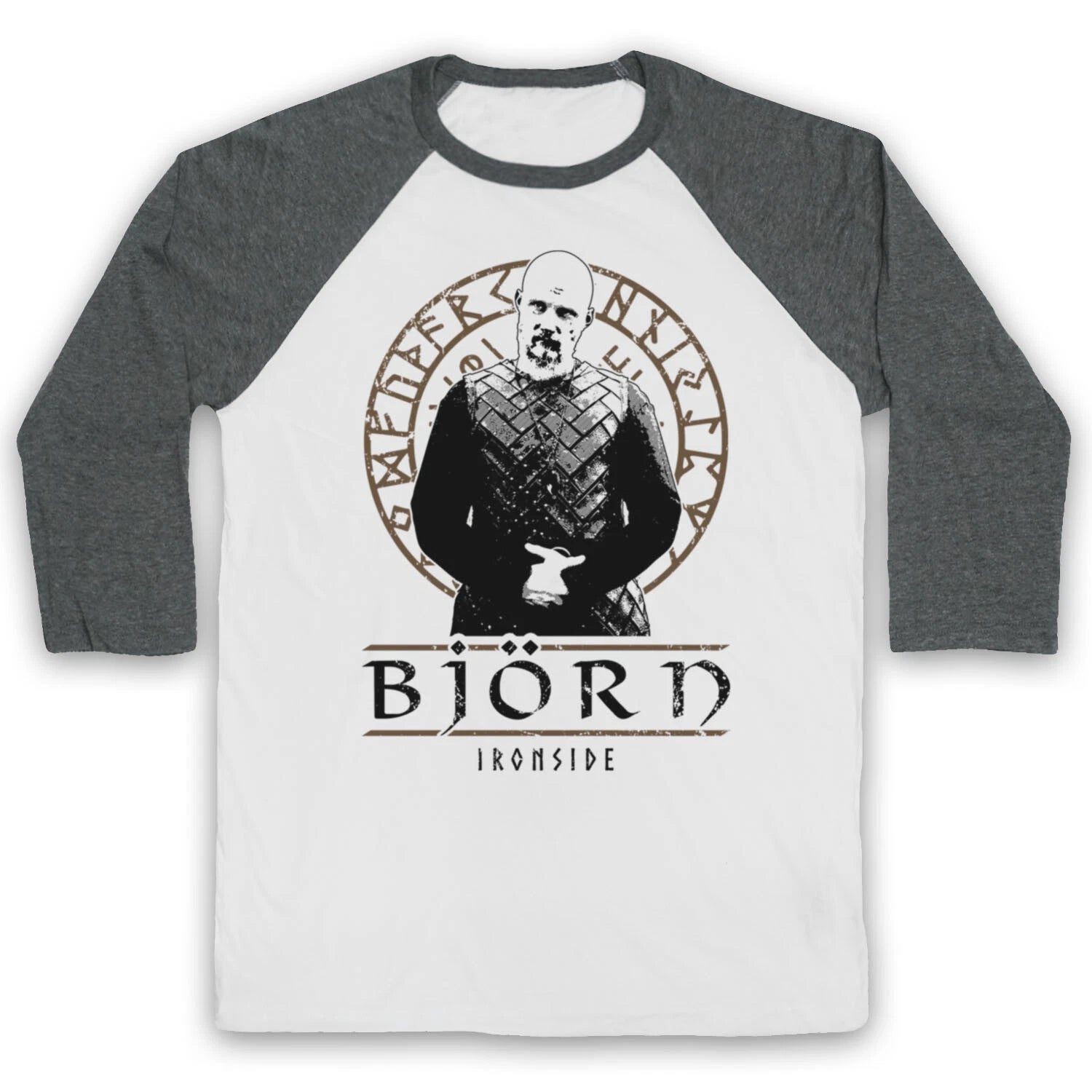 VIKINGS BJORN IRONSIDE NORSE SAGA HISTORY VIKING 3/4 SLEEVE BASEBALL TEE
