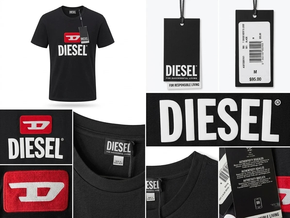 Diesel Diego Men`s Spellout Embroidered Graphic Print t-Shirt Slim Fit