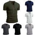Short Sleeve T-Shirt Men'stops Muscle Tee Button Blousesolid Casual V Neck *