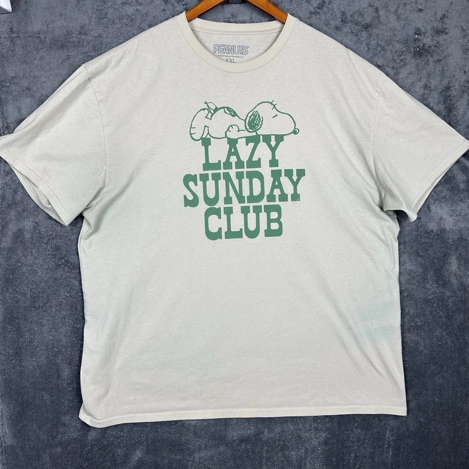 Peanuts Snoopy Lazy Sunday Club T Shirt Mens XXL Beige Graphic Tee