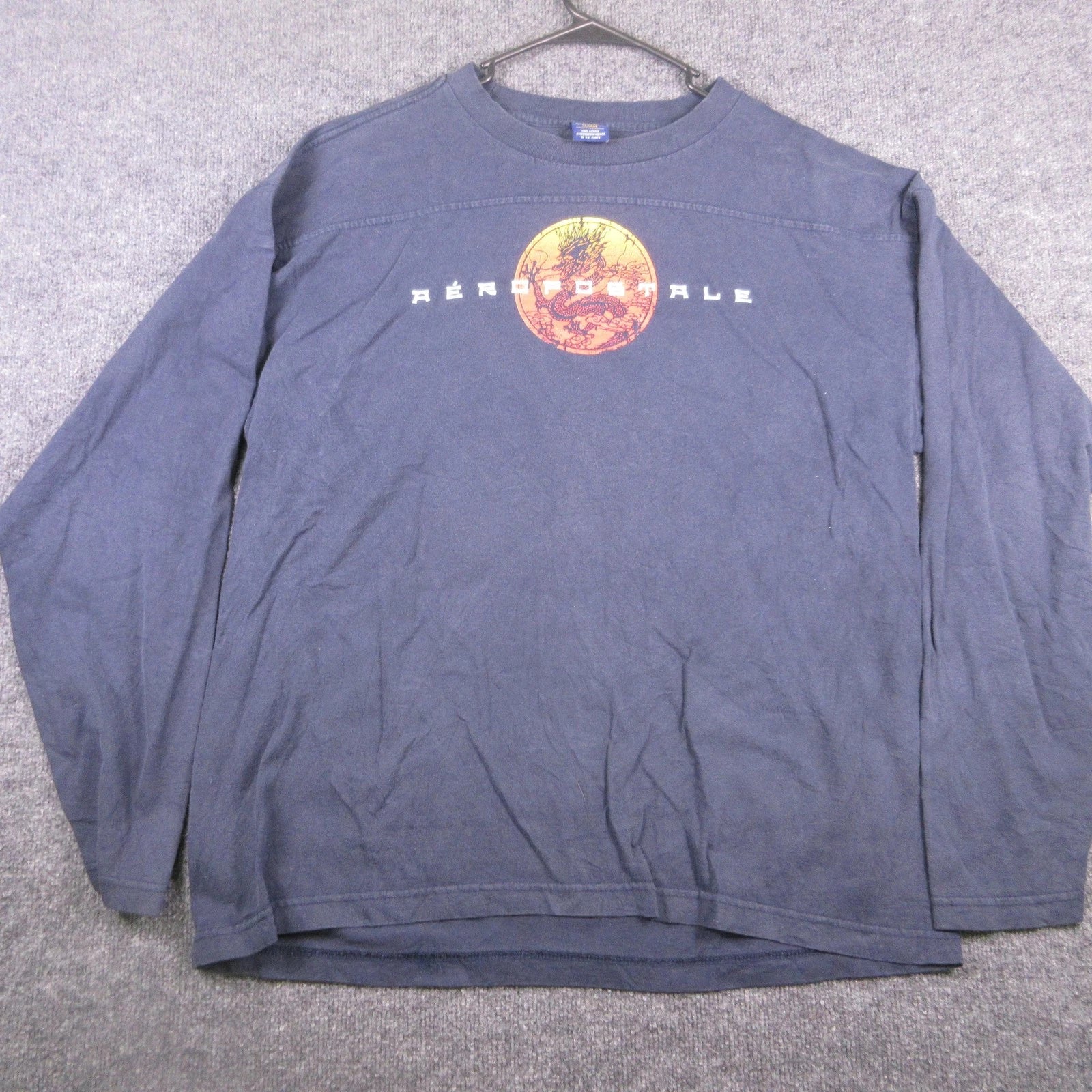 Y2K Aeropostale Shirt Mens XL Blue Long Sleeve Dragon Graphic Tee Logo Casual