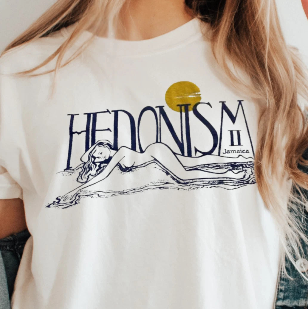 Hedonism reclining figure T-Shirt, minimalist line art tee, Retro 70s Vibe Shirt