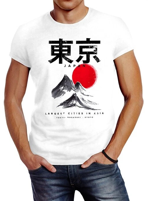 Tokyo Asia Japan Mountains City Urban Kanji Slim Fit Neverless® Men's T-Shirt