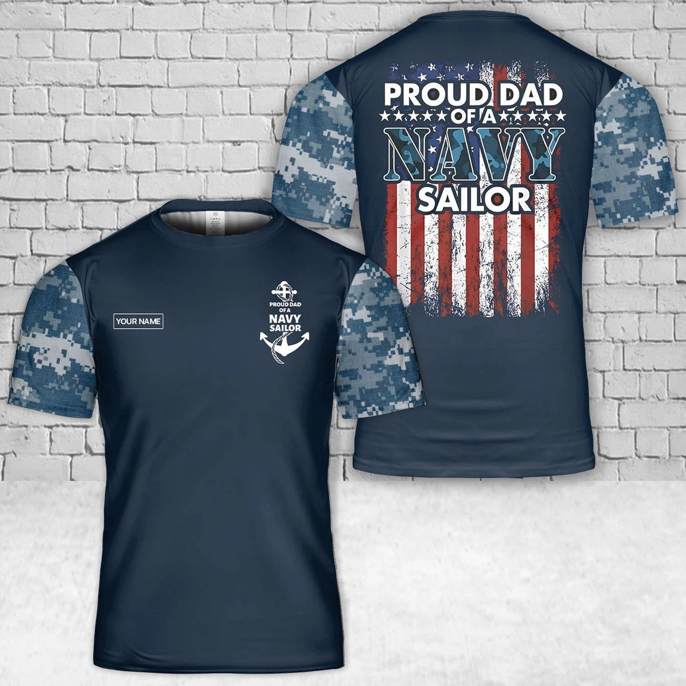 Custom Name Proud Dad of a Navy Sailor T-Shirt Gift For Dad