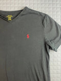 Polo Ralph Lauren Shirt Mens Medium Black V Neck Custom Slim Fit Red Pony Tee