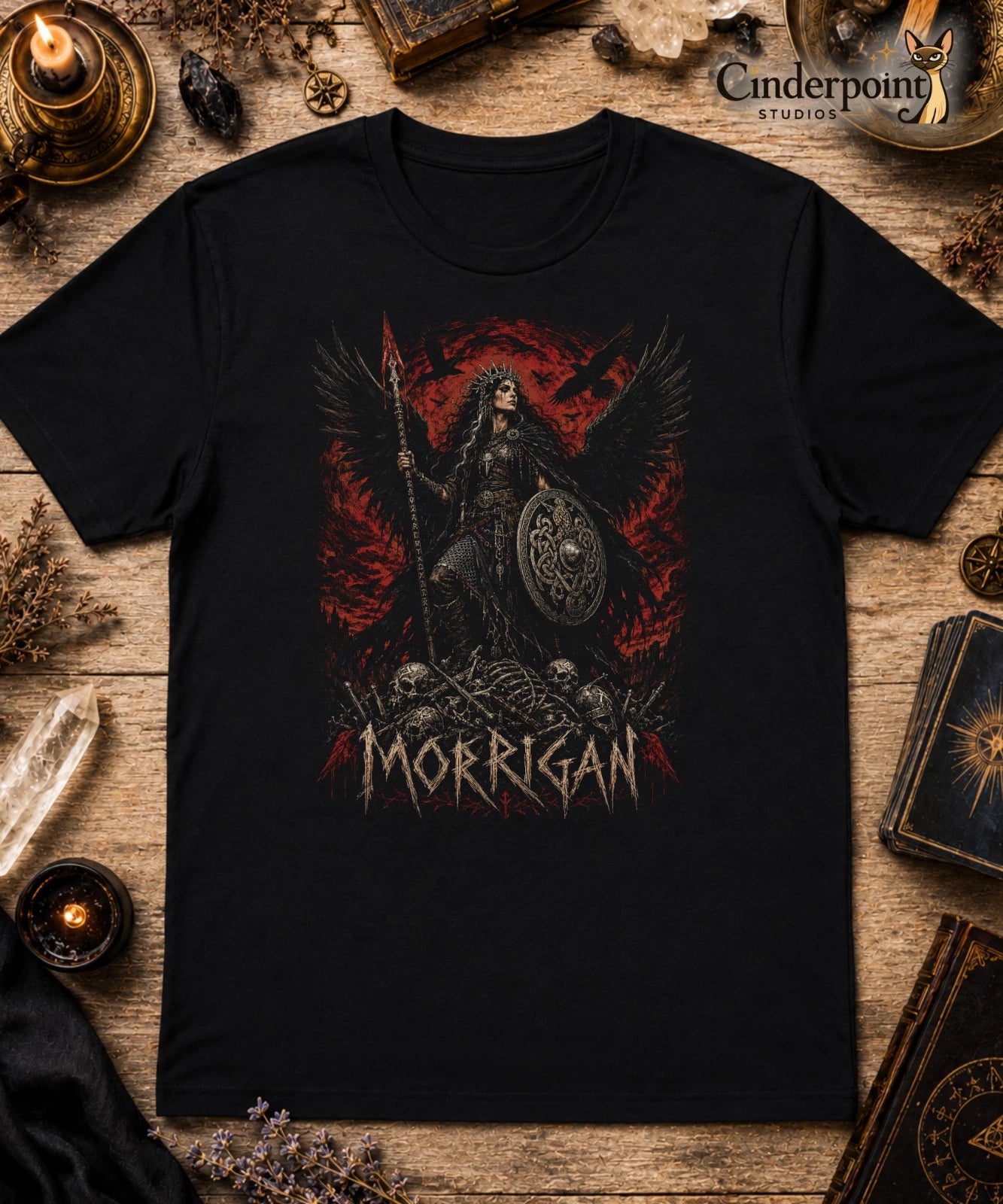 Morrigan T Shirt Celtic Goddess Dark Fantasy Gothic Raven Crow Black Tee XS-5XL