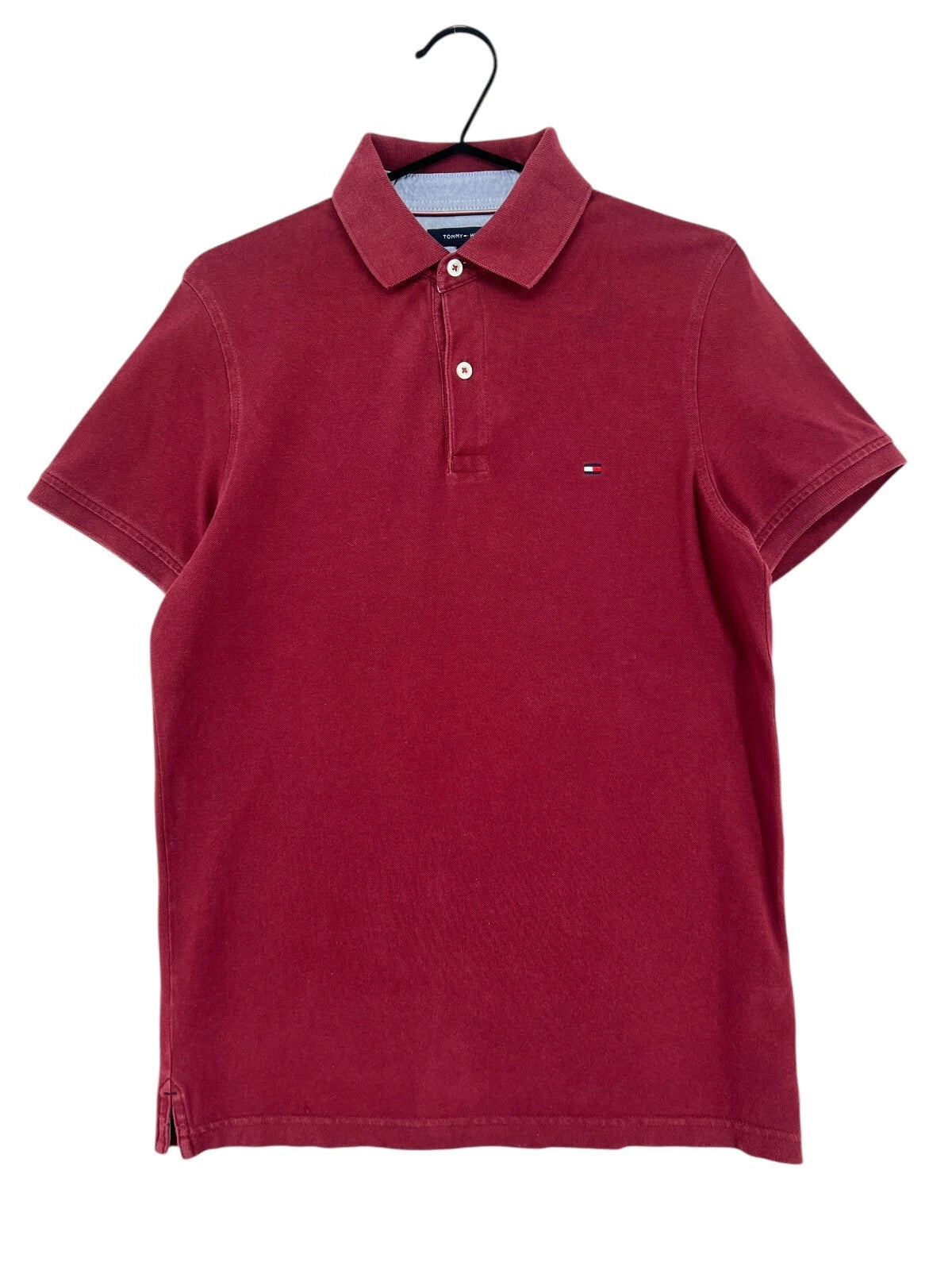 TOMMY HILFIGER Burgundy Slim Polo Neck T-Shirt Men Size S