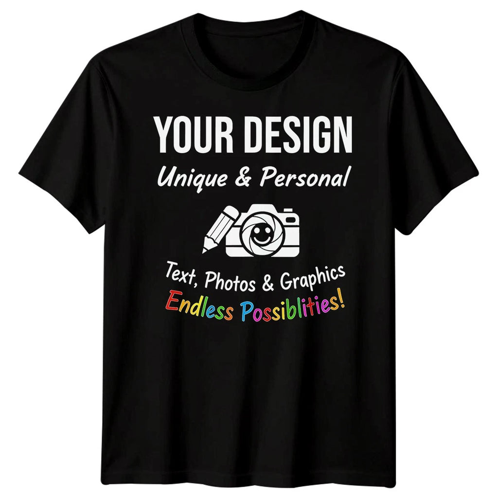 Personalised T-Shirts Your Design Text Photo Graphic Custom Mens Kids Unisex Tee