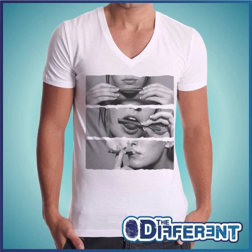 T-shirt V Neck Girl Cigarette Girl The Happiness Is Have My T-shirt New