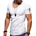 2025  Quality Cotton Men T-shirt V-neck Fashion Design Slim Fit Solid