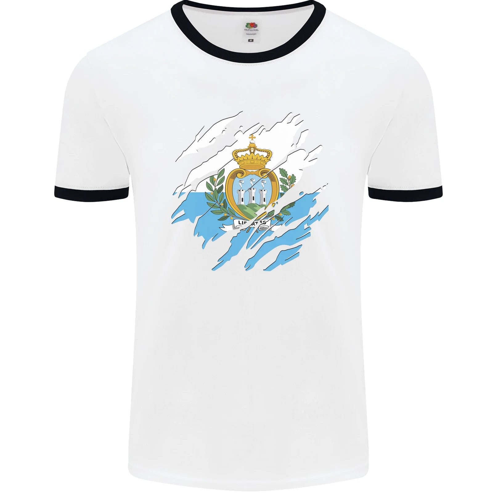 Torn San Marino Flag Sammarinese Day Football Mens Ringer T-Shirt