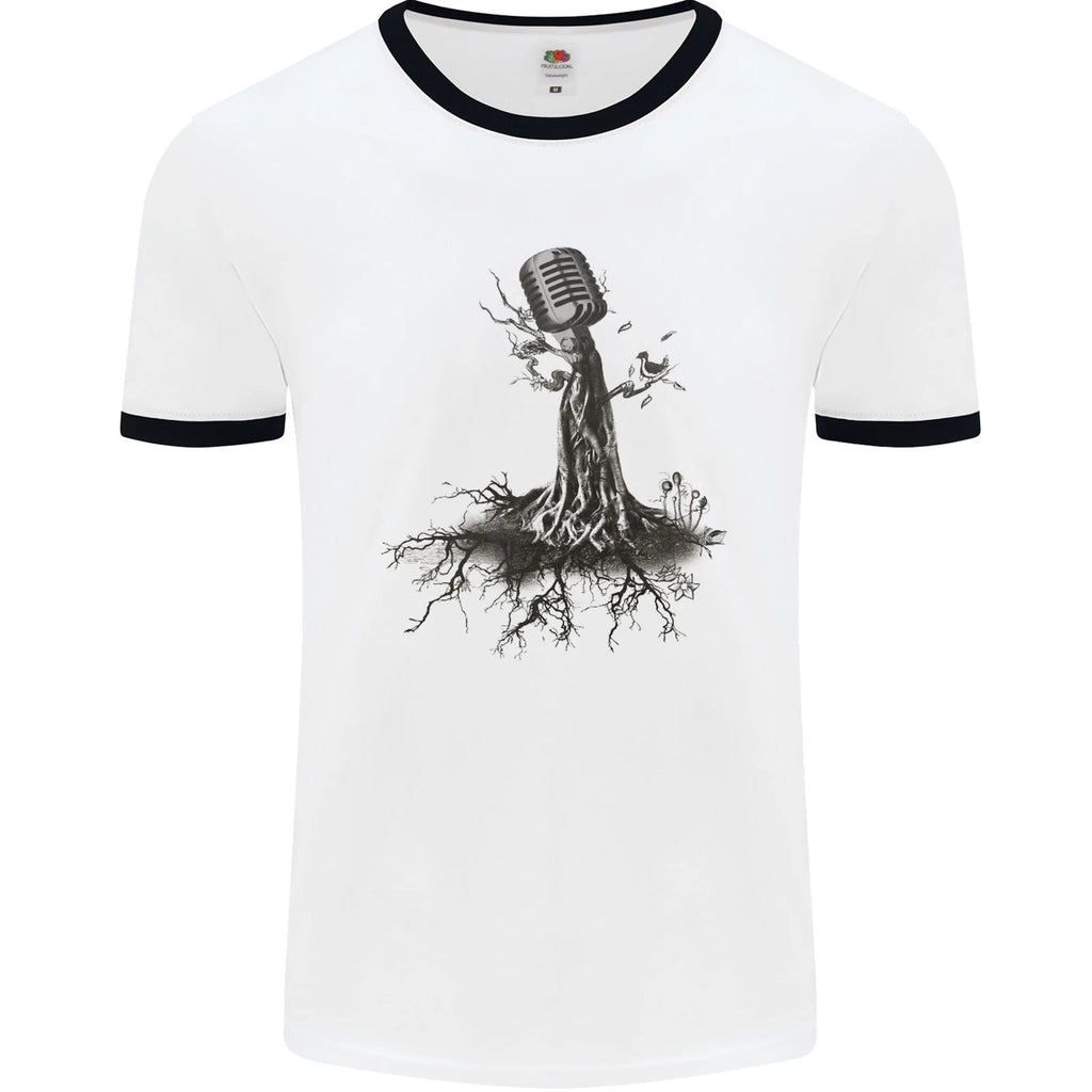 Microphone Tree Music Singing Singer Mens Ringer T-Shirt