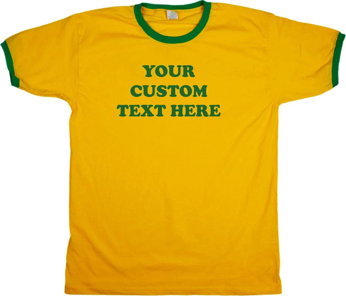 Custom Printed Ringer T-Shirt - 70s Style, Retro Font, Slogan Tee, S-XXL