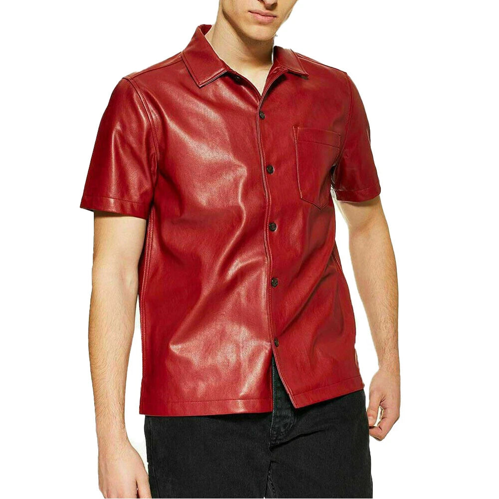 Men's Authentic Lambskin Leather Premium Shirt Jacket Stylish Soft Shirt Red