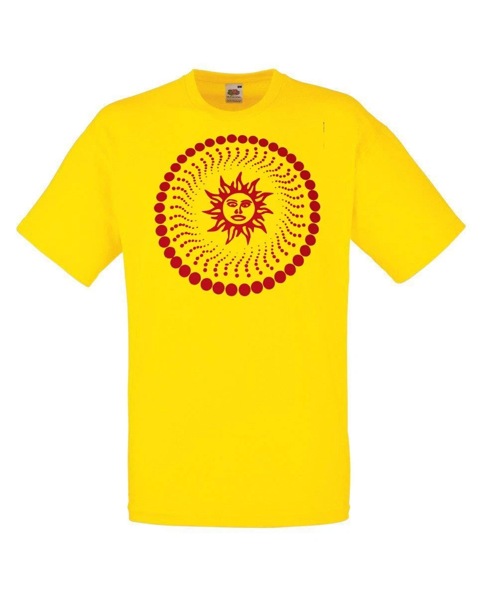 Adults California Sunrise Acid Trippy LSD Blotter Art 90s Unisex Yellow T-Shirt