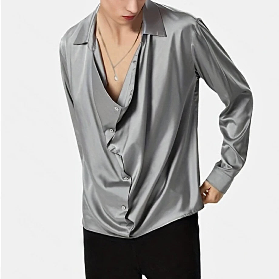 New Mens Casual Slim Shirts Button Down Blouse Loose Tops Street Club Party