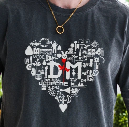 Depeche Mode Heart T-Shirt Rock Band on Premium Vintage Black Comfort Color Tee