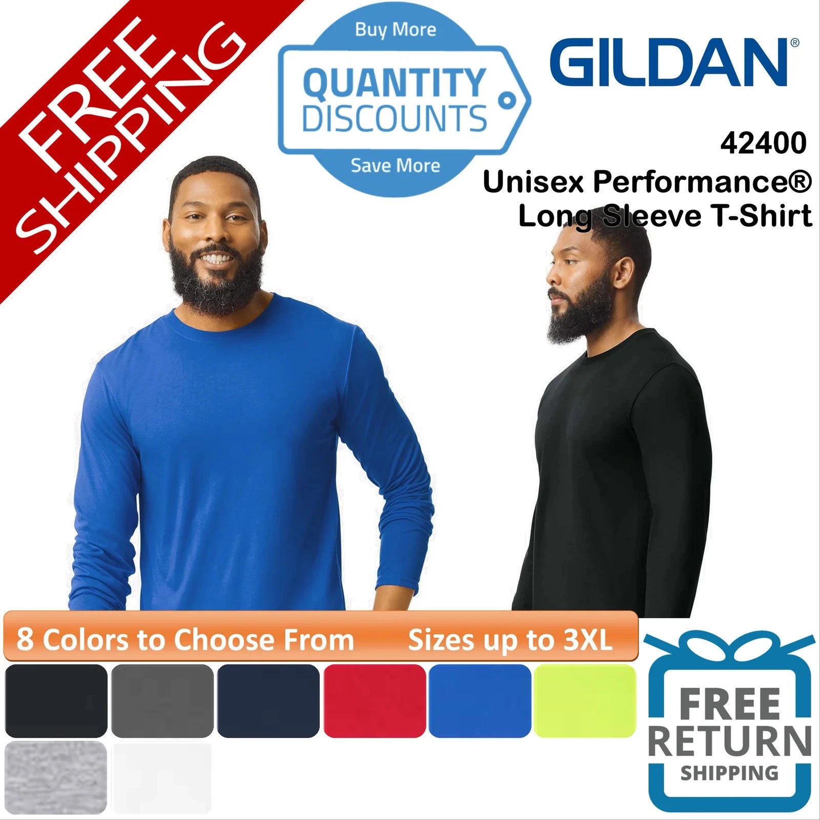 🔥 Gildan Unisex Performance Sport Workout Long Sleeve T-Shirt Up To 3XL 42400