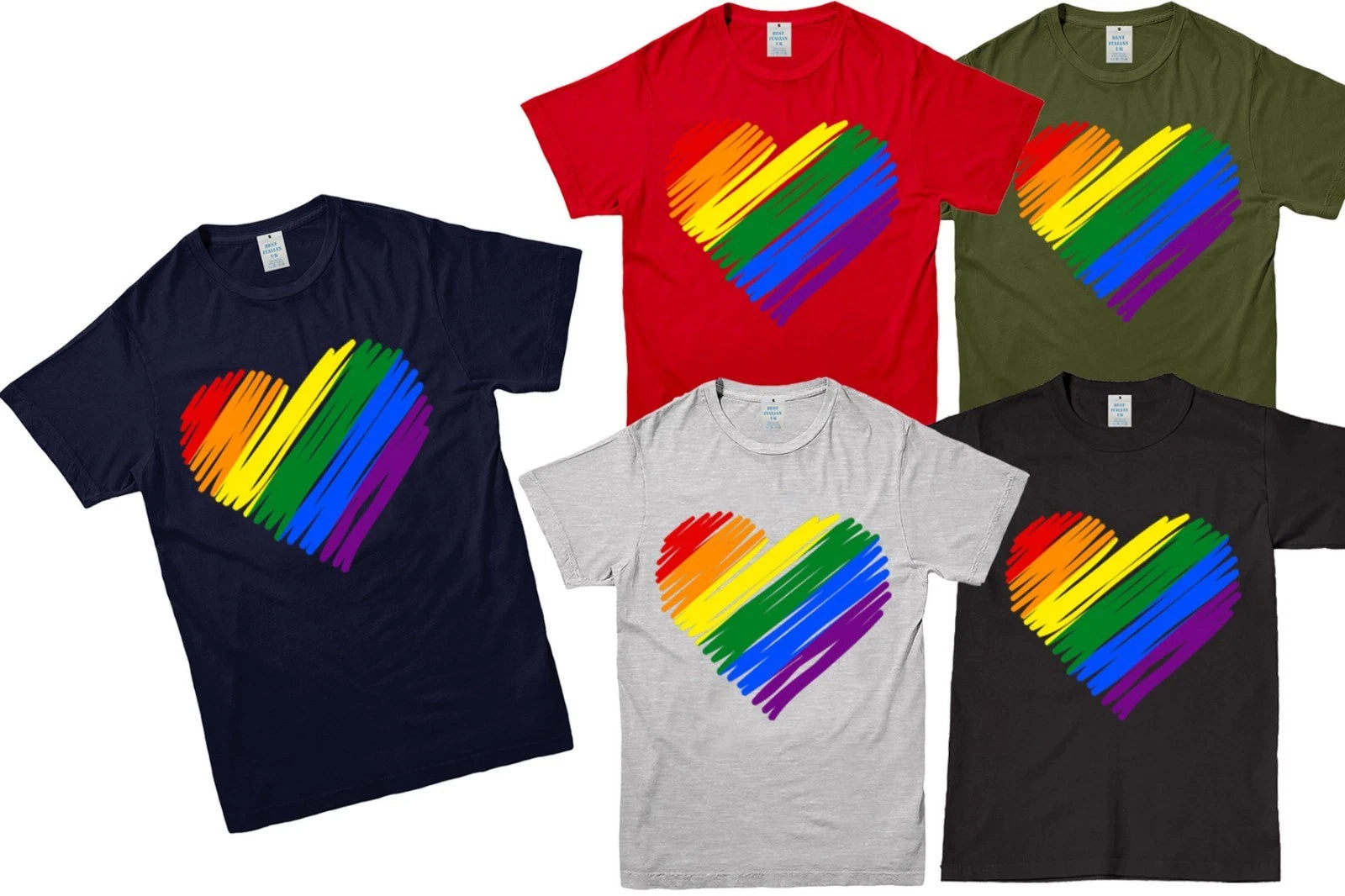 Unisex Mens Womens Gay Pride T-Shirt  Tee Quality Retro Heart Strip Rainbow LGBT