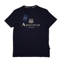 Aquascutum XL Navy Blue Signature Check Logo T-shirt Men's Crew Neck Slim Fit