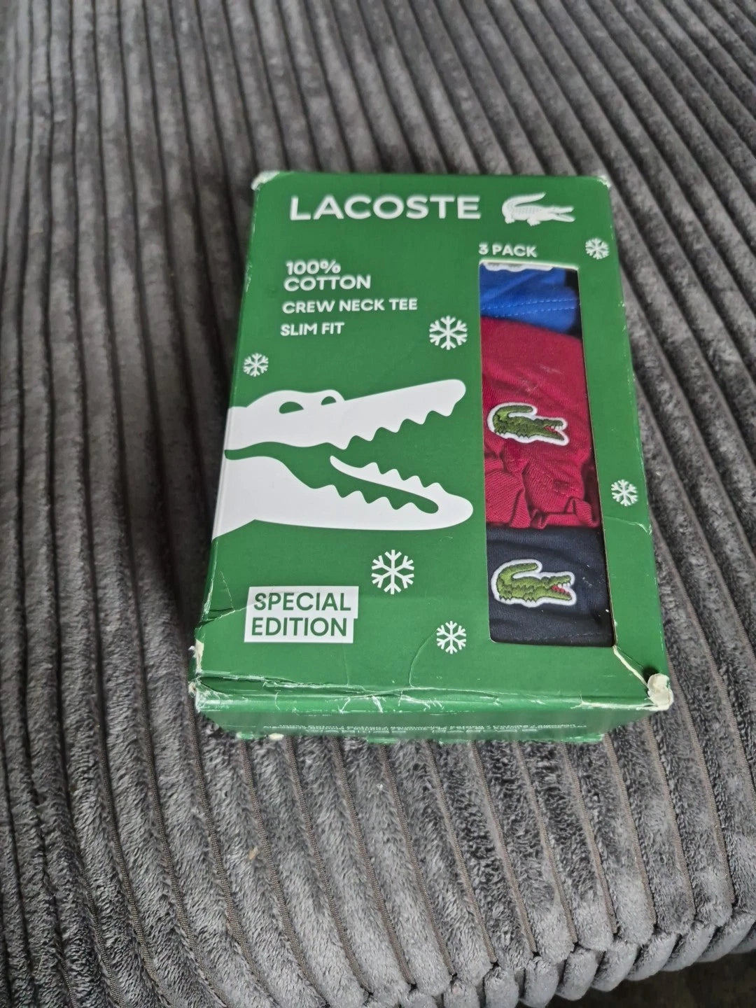 LACOSTE Mens Large  3-Pack Crew Slim Fit  T-Shirt ! Special Edition! New! Cotton