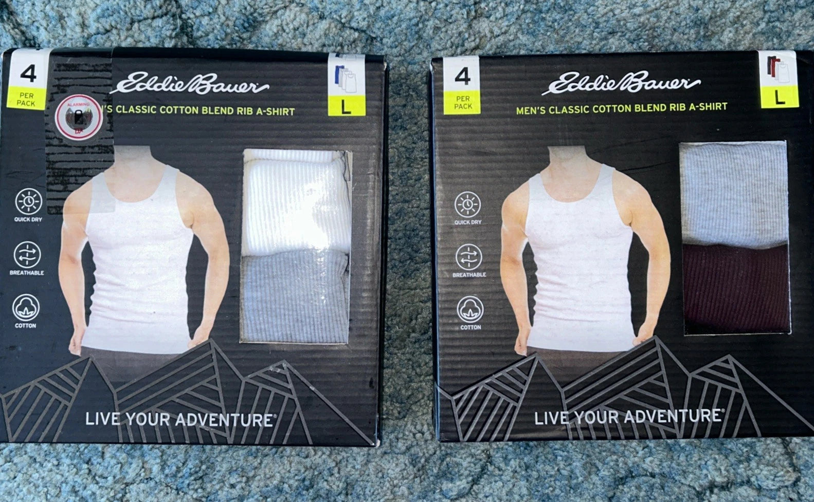 EDDIE BAUER 4 PACK Mens Large Classic Ribbed Tank Tops Shirts New In Box