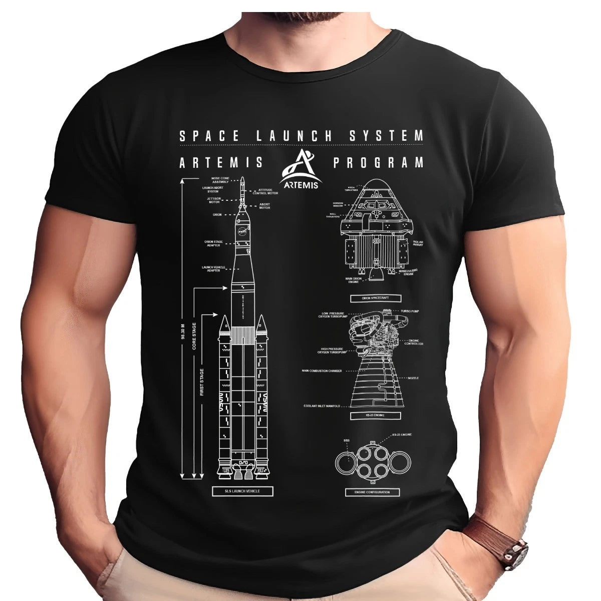 NASA Artemis Rocket Blueprint Adult T-Shirt