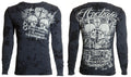 Archaic by Affliction Men's Thermal Shirt CRUDE Skull Biker Charcoal