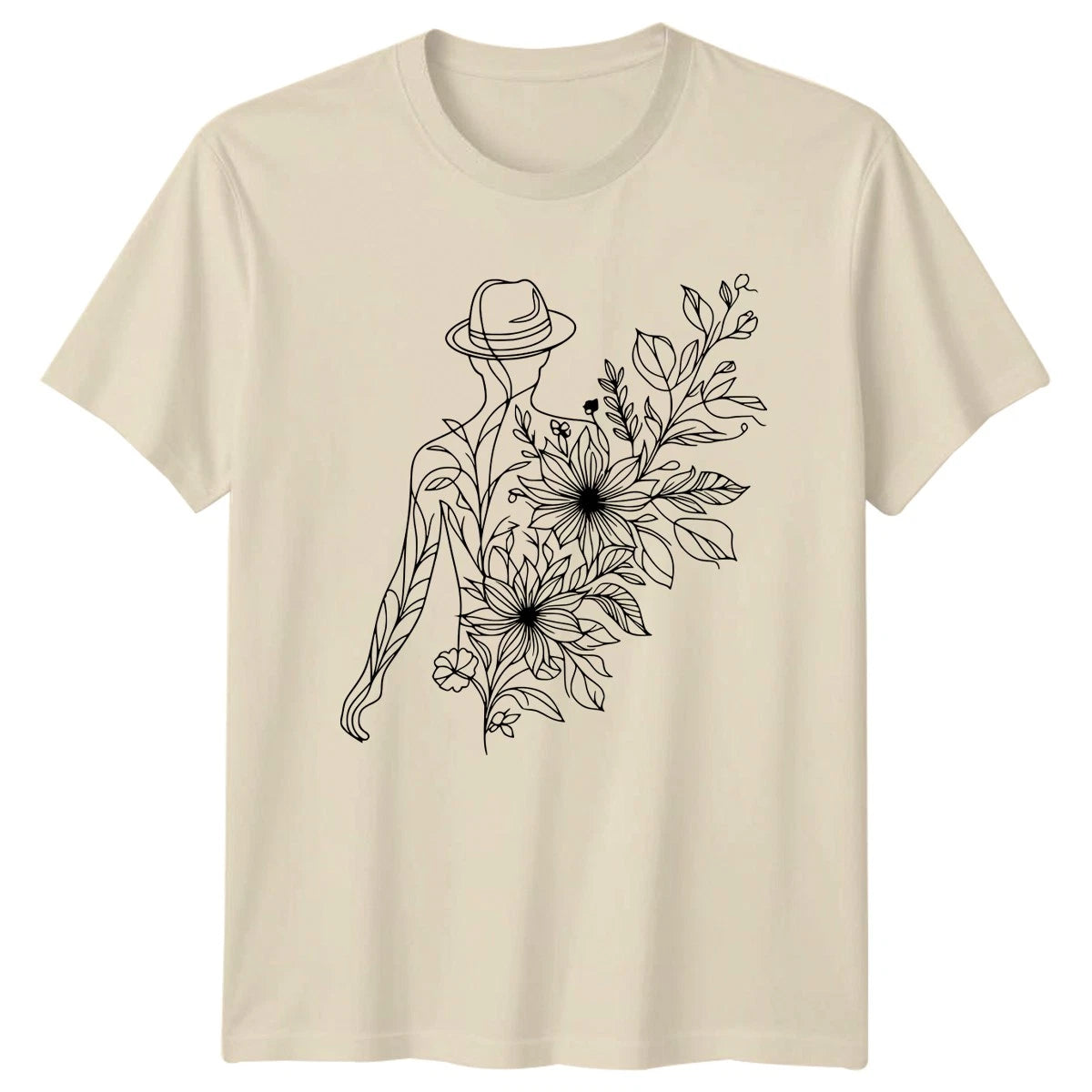 Minimalist Floral Line Art Body Womens T-Shirt Botanical Art Gift For Her