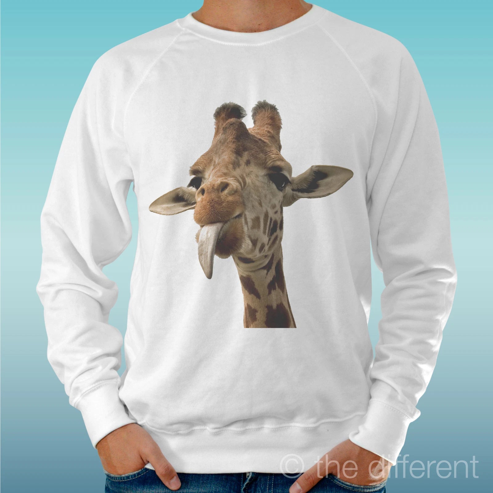 Felpa Man Light Sweater White " Giraffe Tongue Fuuny " Road To Happiness