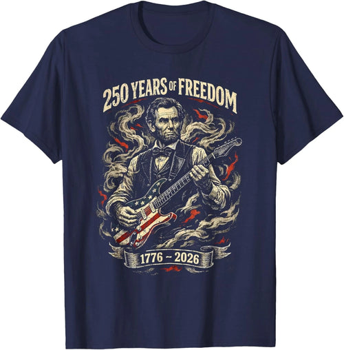 250 Years of Freedom 1776 2026 Lincoln Playing Guitar Retro Unisex T-Shirt