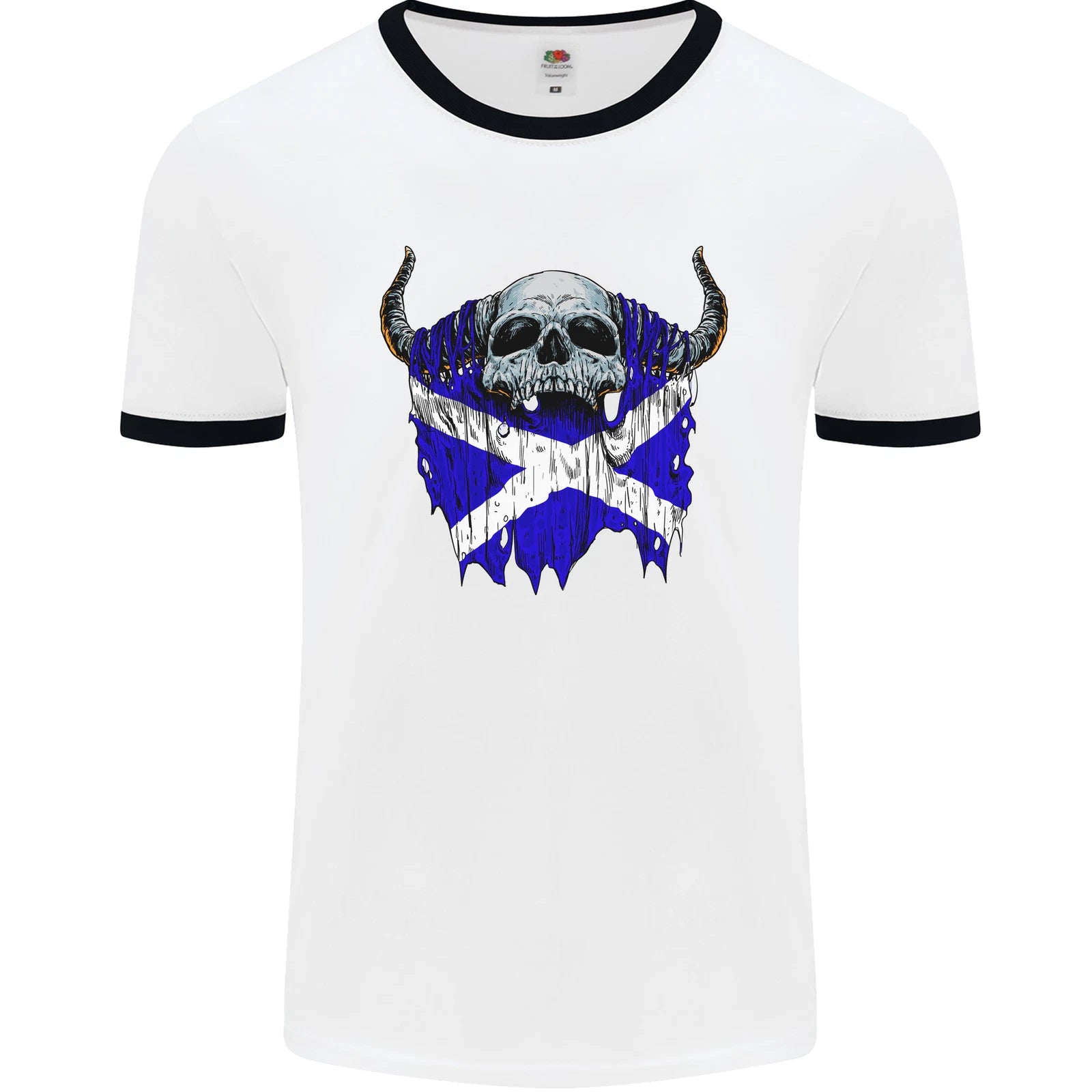 Scotland Flag Skull Scottish Biker Gothic Mens Ringer T-Shirt