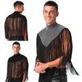 Mens Turtleneck Fringe Hem Medieval Shawl Wraps Long Tassel Flapper Bolero Cloak