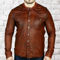 Men’s Luxury Tan Lambskin Leather Shirt Jacket Real leather Slim Fit partywear